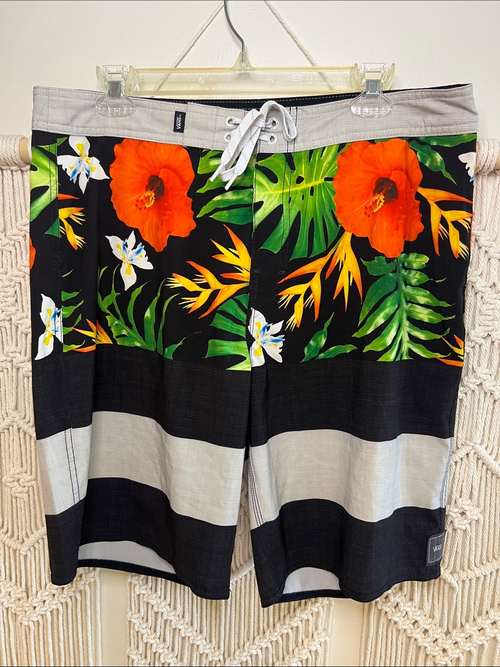 Vans Black Tropical Floral Swim Shorts with Gray Waistband